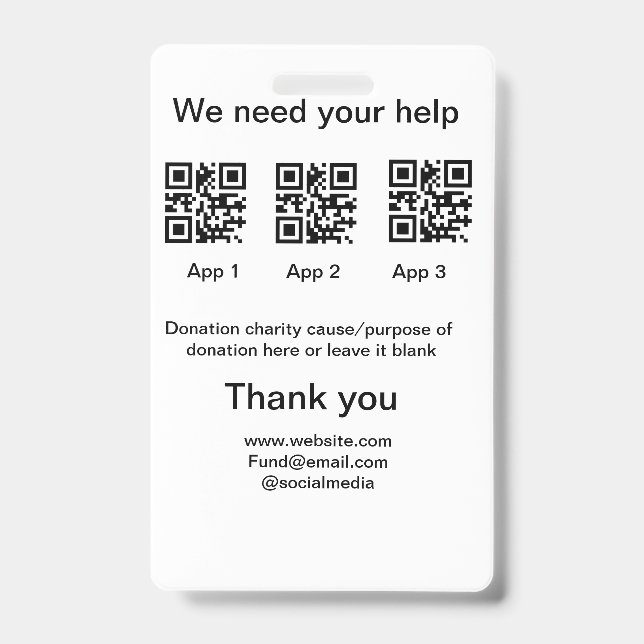 Donation Collection tip jar add your q r name caus ID Badge (Front)