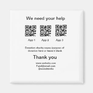 Donation Collection tip jar add your q r name caus Magnet