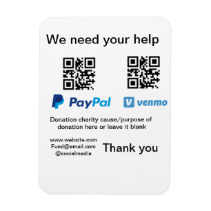 Donation Collection tip jar add your q r name caus Magnet