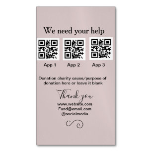Donation Collection tip jar add your q r name caus Magnetic Business Card