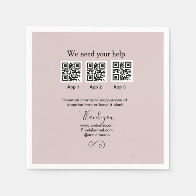 Donation Collection tip jar add your q r name caus Napkin (Front)