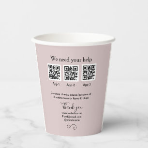 Donation Collection tip jar add your q r name caus Paper Cups