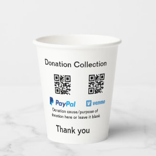 Donation Collection tip jar add your q r name caus Paper Cups
