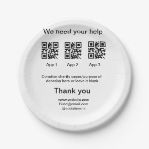 Donation Collection tip jar add your q r name caus Paper Plate