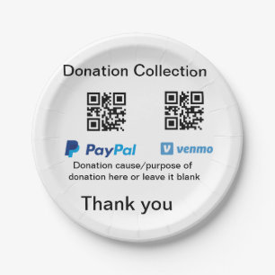 Donation Collection tip jar add your q r name caus Paper Plate