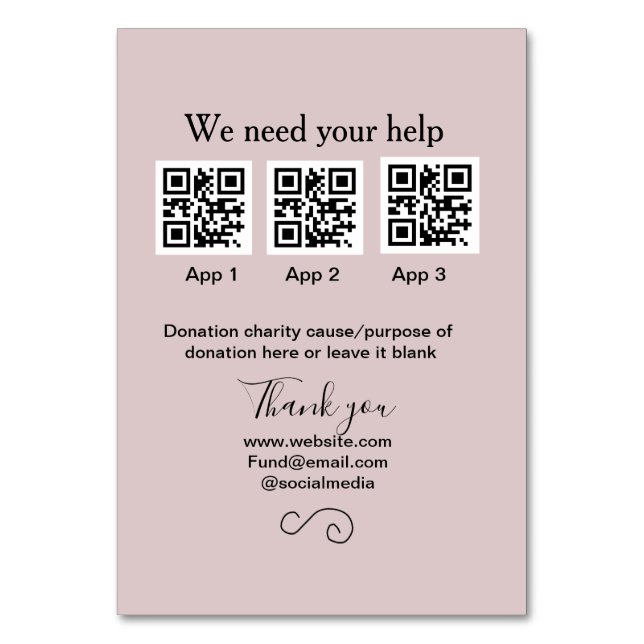 Donation Collection tip jar add your q r name caus Table Number (Front)
