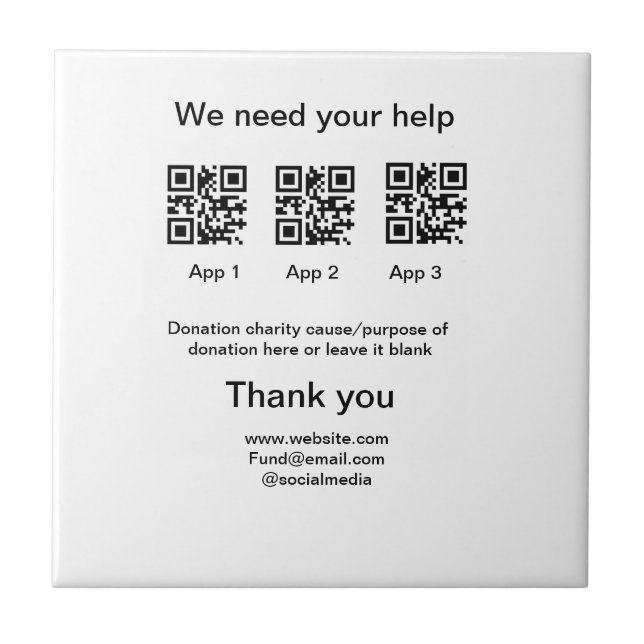 Donation Collection tip jar add your q r name caus Tile (Front)