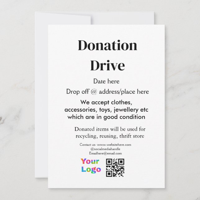 Donation drive add address date business name logo holiday card (Front)