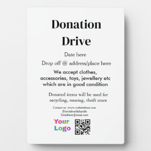 Donation drive add address date business name logo plaque