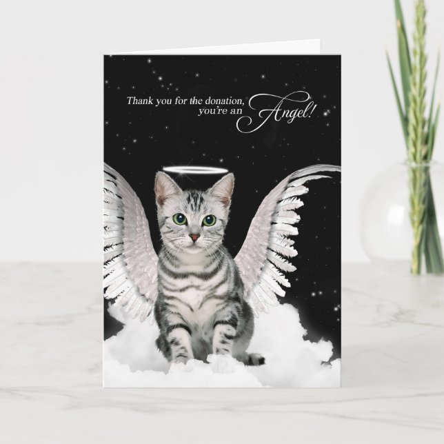 Donation Thank You Tabby Angel Cat Card (Front)