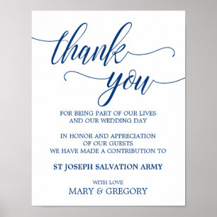 Donation Wedding Sign in Navy Blue Calligraphy