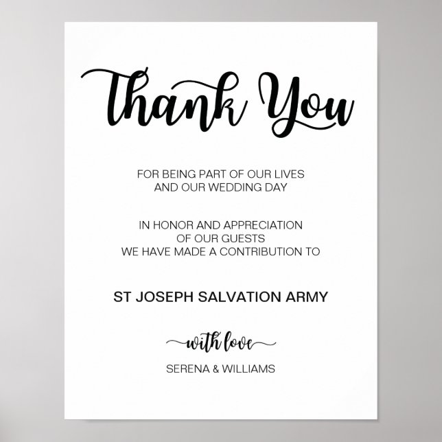 Donation Wedding Sign | Modern Calligraphy (Front)