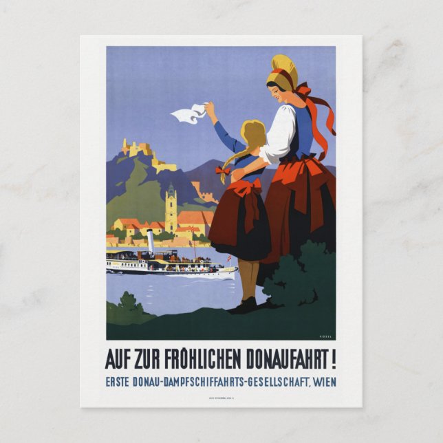 Donaufahrt Danube Austria Vintage Poster 1935 Postcard (Front)