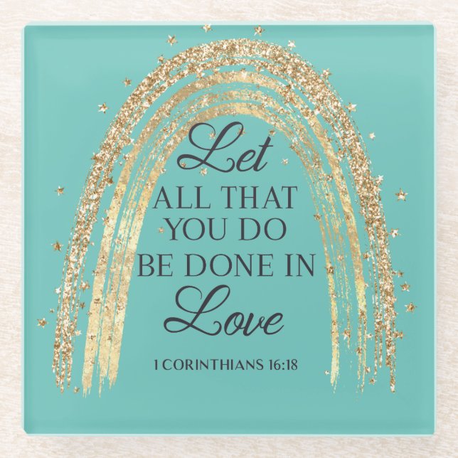 Done In Love Gold Rainbow  Glass Coaster (Front)