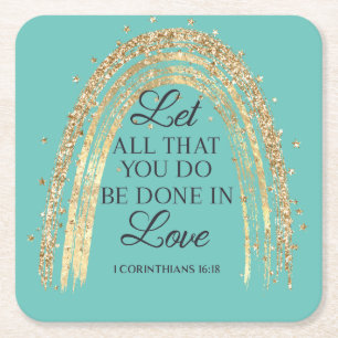 Done In Love Gold Rainbow Square Paper Coaster