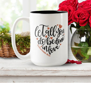 Done In Love   Heart Design Bible Verse Gift Two-Tone Coffee Mug