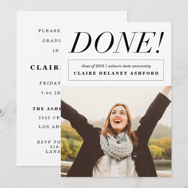 Done! Stylish Graduation Photo Announcements (Front/Back)