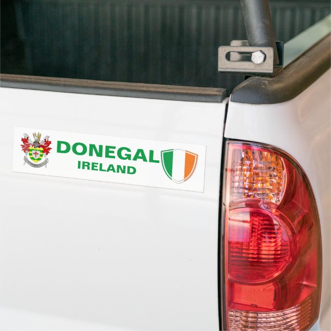 Donegal Ireland Crest and Irish Flag Bumper Sticker (On Truck)