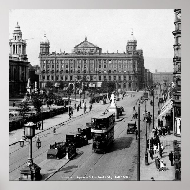 Donegall Square, Belfast City Hall 1910 N. Ireland Poster (Front)