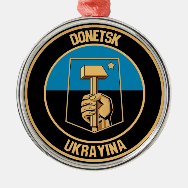 Donetsk Round Emblem Metal Tree Decoration (Front)
