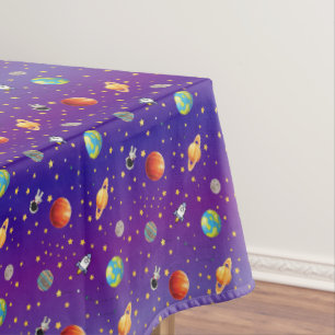 Donkerblauw Heelal Tafelkleed met Planeten&Sterren Tablecloth