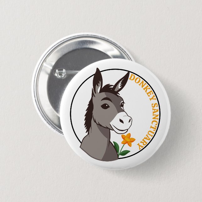 Donkey And Flower Custom Name 6 Cm Round Badge (Front & Back)