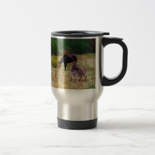 Donkey and horse in a Fall Field. Travel Mug