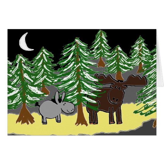 donkey and moose in snow card