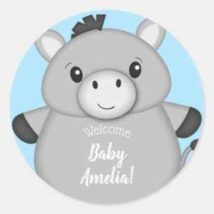Donkey Baby Shower Blue Classic Round Sticker
