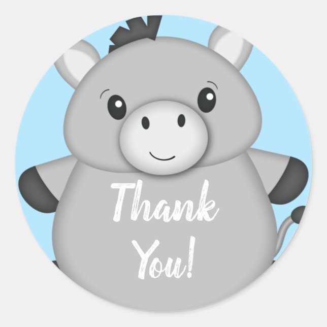 Donkey Baby Shower Blue Classic Round Sticker (Front)