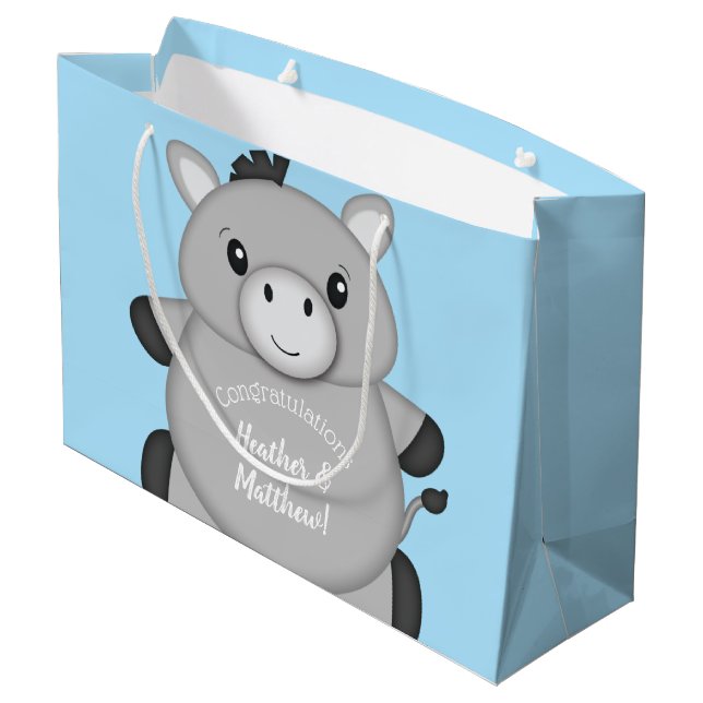 Donkey Baby Shower Blue Large Gift Bag (Back Angled)