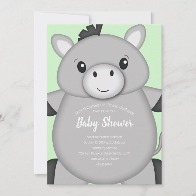 Donkey Baby Shower Green Invitation (Front)