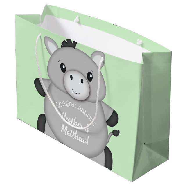 Donkey Baby Shower Green Large Gift Bag (Back Angled)