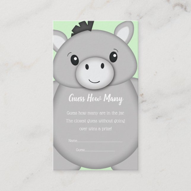 Donkey Baby Shower Guessing Game Enclosure Card (Front)