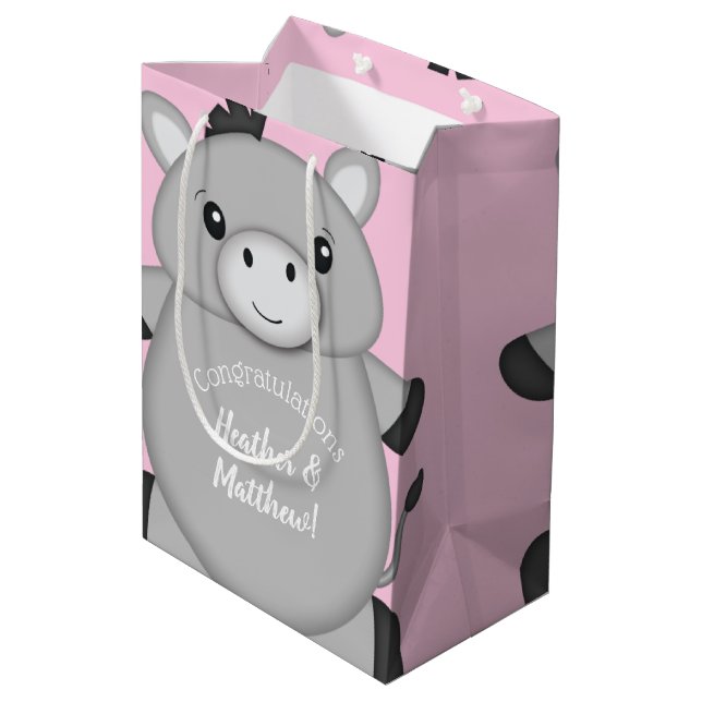 Donkey Baby Shower Pink Medium Gift Bag (Back Angled)