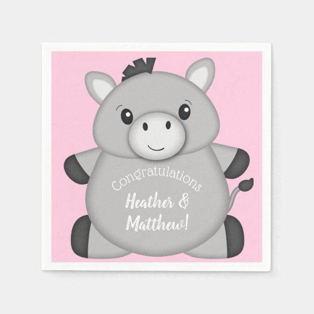 Donkey Baby Shower Pink Napkin (Front)