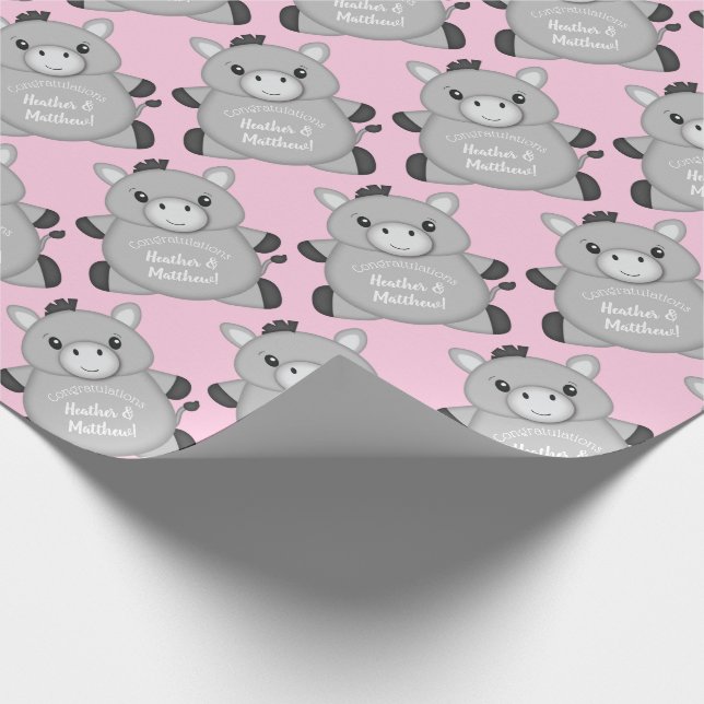 Donkey Baby Shower Pink Wrapping Paper (Corner)