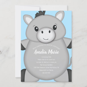 Donkey Birthday Party Blue Invitation