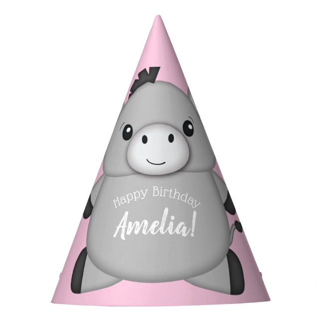 Donkey Birthday Party Pink Party Hat (Front)