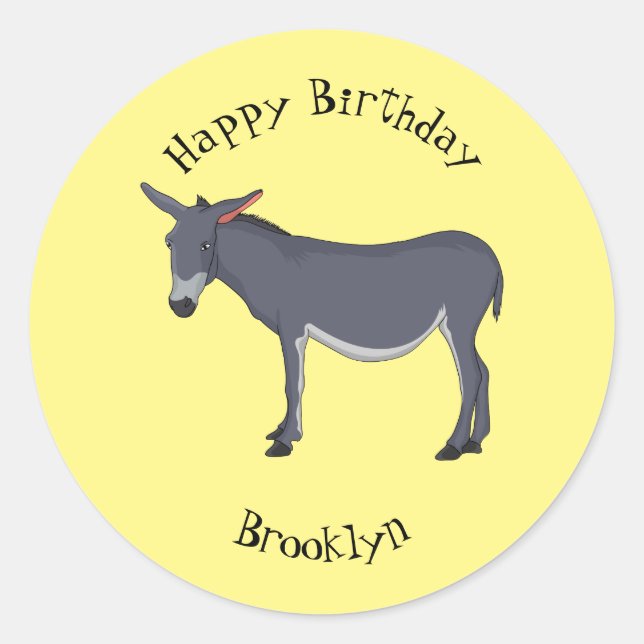 Donkey cartoon illustration  classic round sticker (Front)