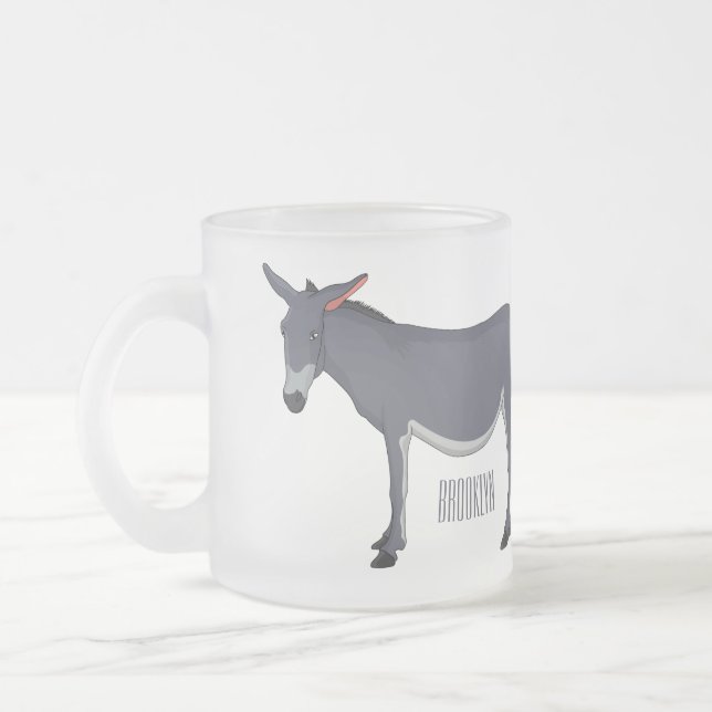Donkey cartoon illustration  frosted glass coffee mug (Left)