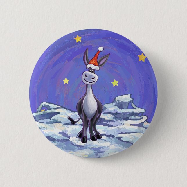 Donkey Christmas 6 Cm Round Badge (Front)