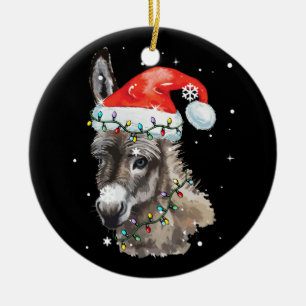 Donkey Christmas Color Lights Santa Hat Donkey Ceramic Tree Decoration