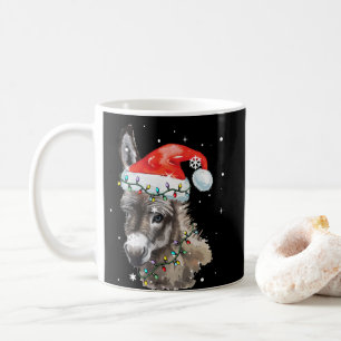 Donkey Christmas Colour Lights Santa Hat Donkey Coffee Mug