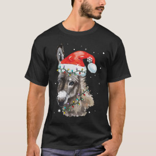 Donkey Christmas Colour Lights Santa Hat Donkey T-Shirt