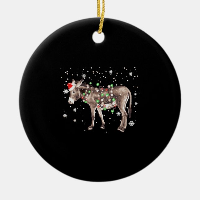 Donkey Christmas Colour Lights Xmas Santa Hat Donk Ceramic Tree Decoration (Front)
