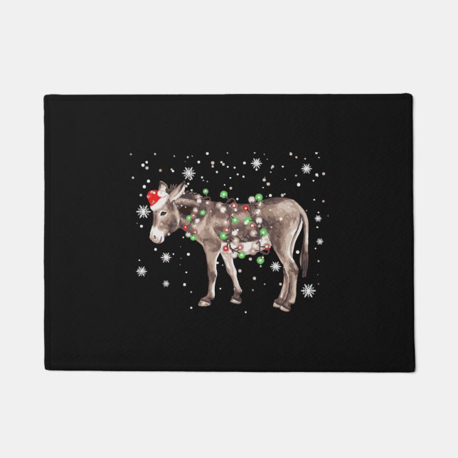 Donkey Christmas Colour Lights Xmas Santa Hat Donk Doormat (Front)