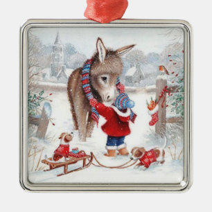 Donkey Christmas Cute Family  Metal Tree Decoration