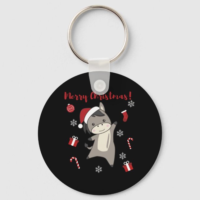 Donkey Christmas Donkeys Winter Animals Key Ring (Front)