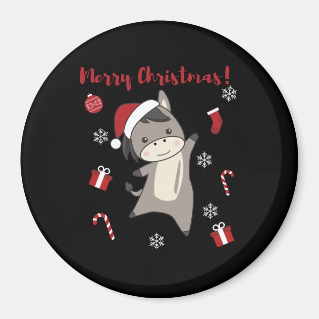 Donkey Christmas Donkeys Winter Animals Magnet (Front)
